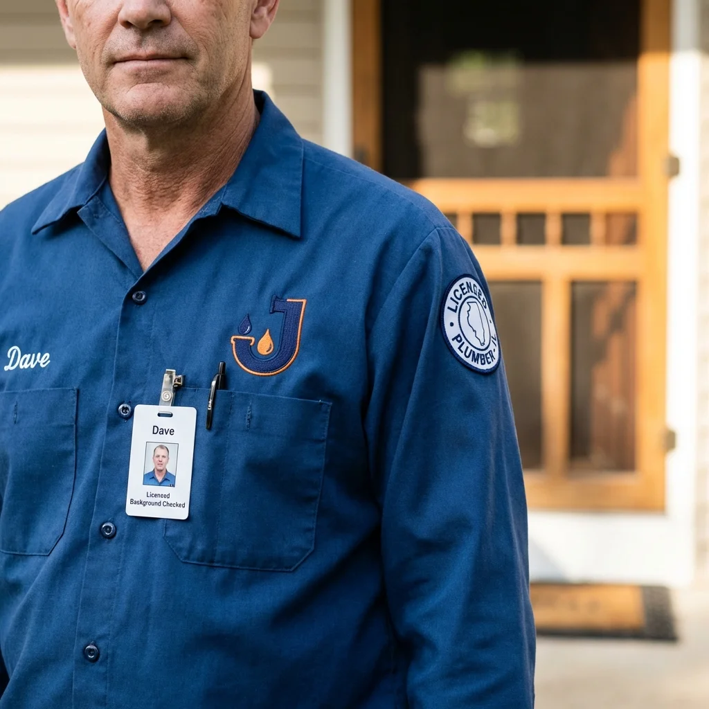 Licensed plumber showing ID badge in Herington, KS
