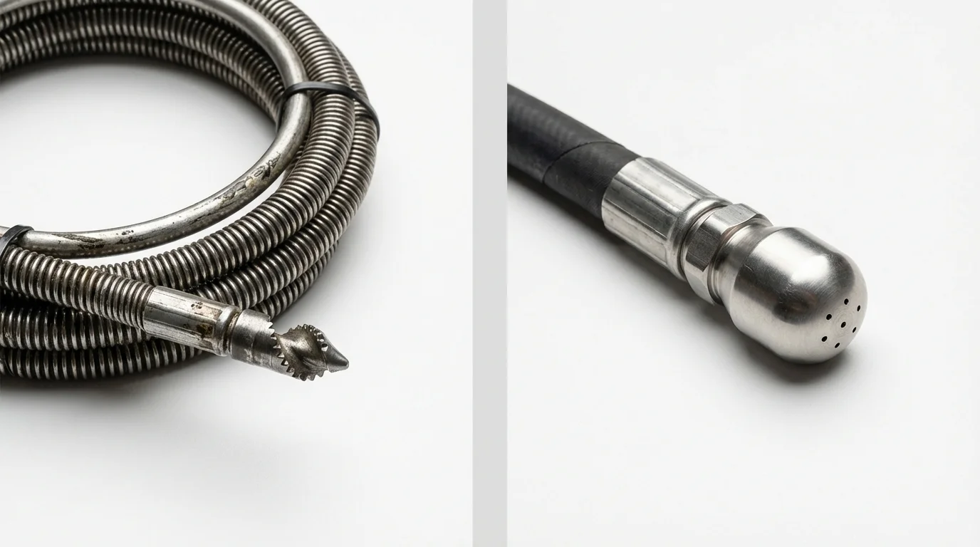 Drain snake cable and hydro jetting nozzle used for drain cleaning in Herington, KS