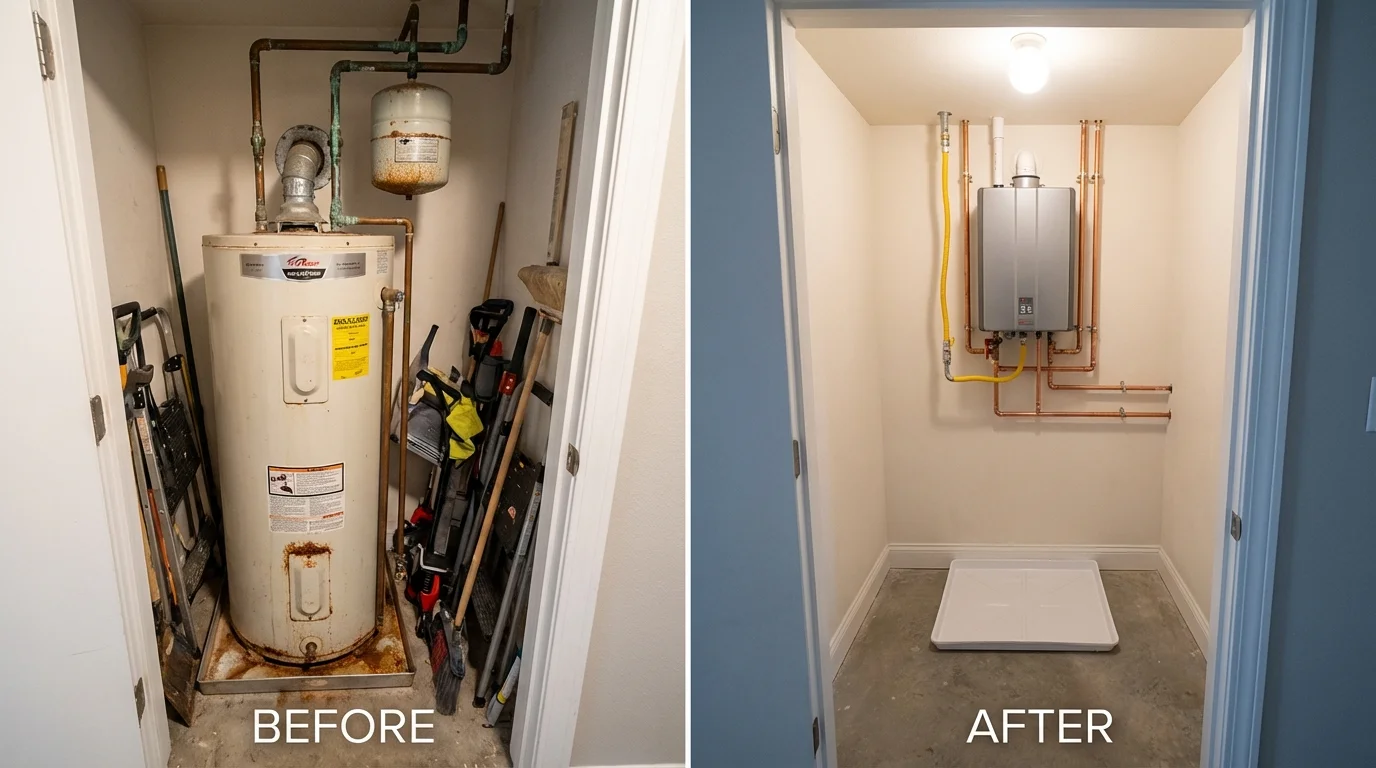 Tank water heater versus wall-mounted tankless unit comparison for Herington, KS homeowners