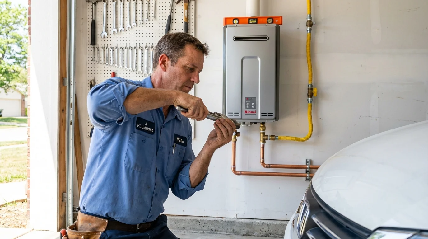 Tankless water heater installation by a Johns Plumbing LLC plumber in Herington